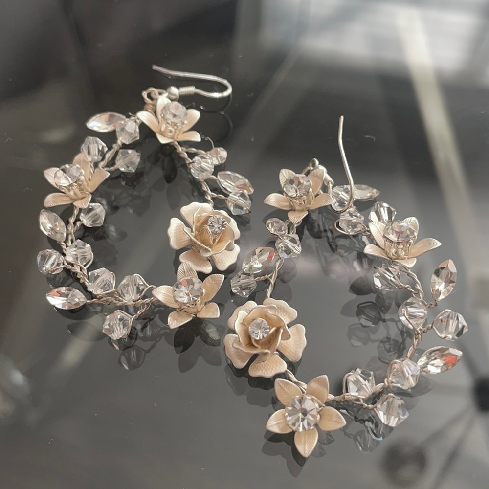BHLDN Silver and Cream Floral Earrings